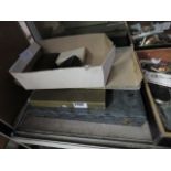 3 boxed part cutlery sets and a shallow tray containing various cufflinks and gents jewellery