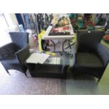 1058 Black rattan garden set comprising 2 chairs and glass coffee table
