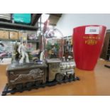 Torres wine cooler, 2 x Elvis ornaments, and cigarette case in the form of a train