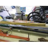 Selection of various branded fishing rods incl. Fladden, Vantage, GoldCrest, etc. with a fishing net