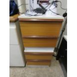 2066 - Pair of white and teak effect 2 drawer bedsides