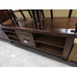 Modern dark pine double sided TV stand / storage unit