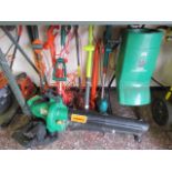 Large underbay of outdoor electrical garden care equipment incl. 4 Flymo electric lawnmowers,