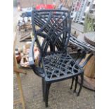 3 black garden chairs