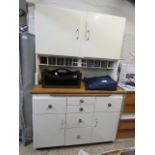 2152 - 1950's kitchen cupboard with pull out surface and glass drawers ( 2 missing )
