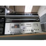 Panasonic DVD recorder, Samsung DVD home cinema player, and Rotel stereo cassette tape deck RD-300M