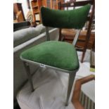 2094 - Metal framed chair with green corduroy unholstered seat and back