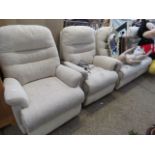 Beige upholstered 3 piece electrically reclining lounge suite comprising 3 seater sofa and 2