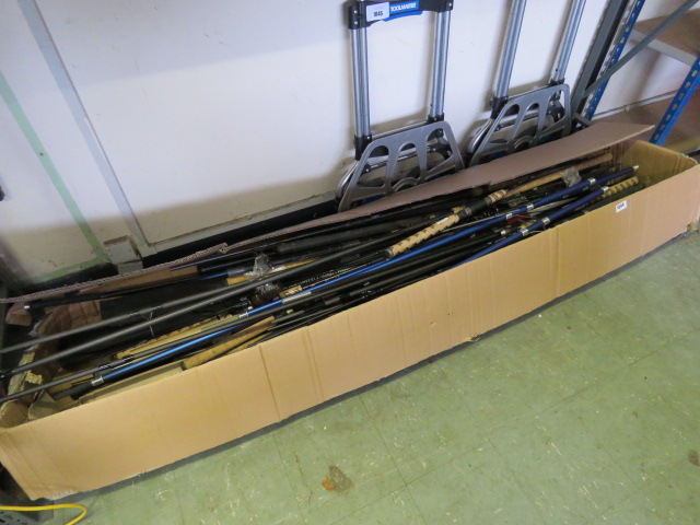 Box containing large quantity of various branded fishing rod parts