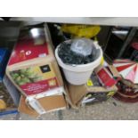 Quantity of mixed Christmas items incl. 3 x boxed Christmas trees, 1 x small tree, bucket of lights,