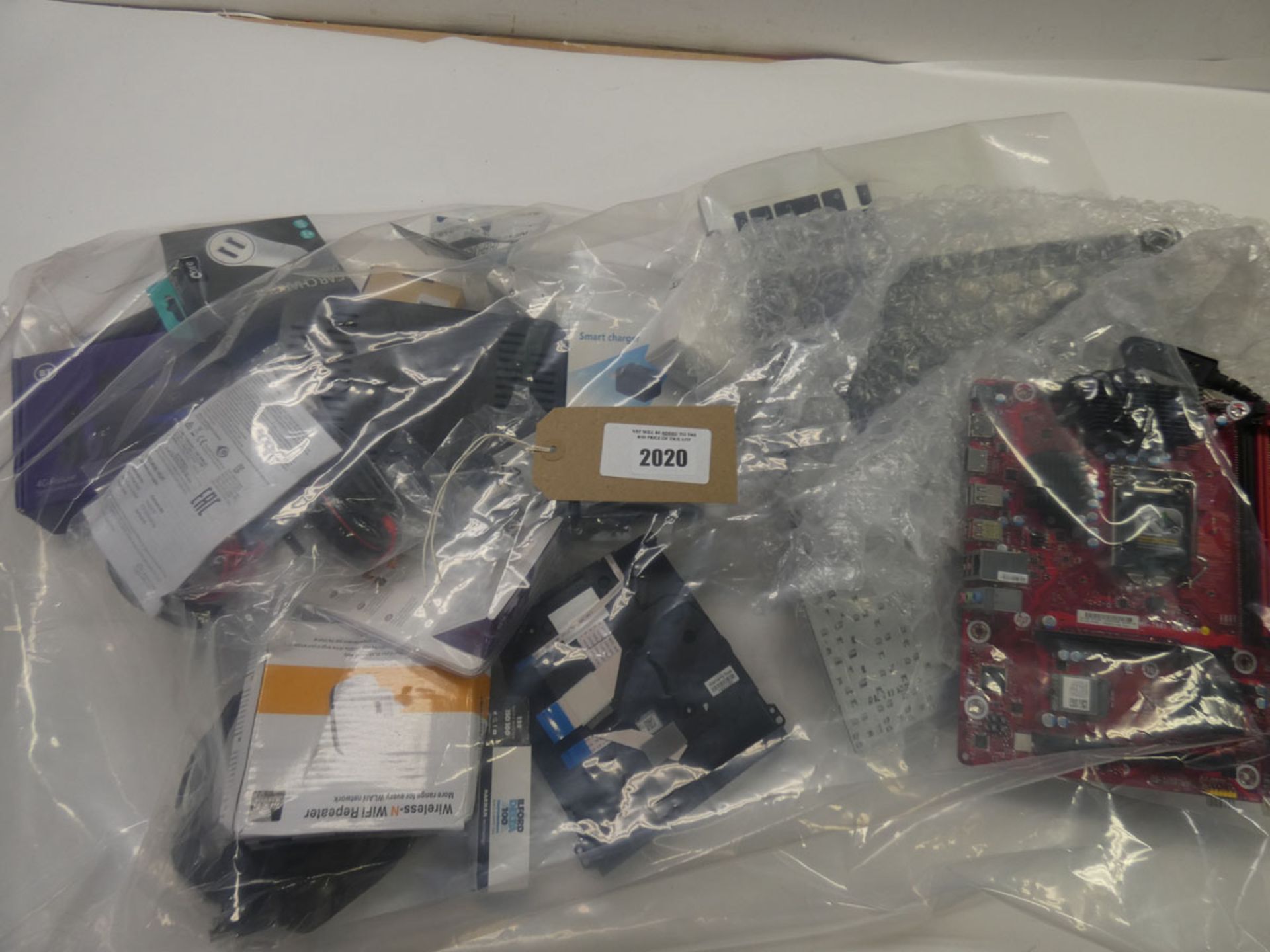 Bag containing quantity of electrical related spare parts, devices, adapters, etc