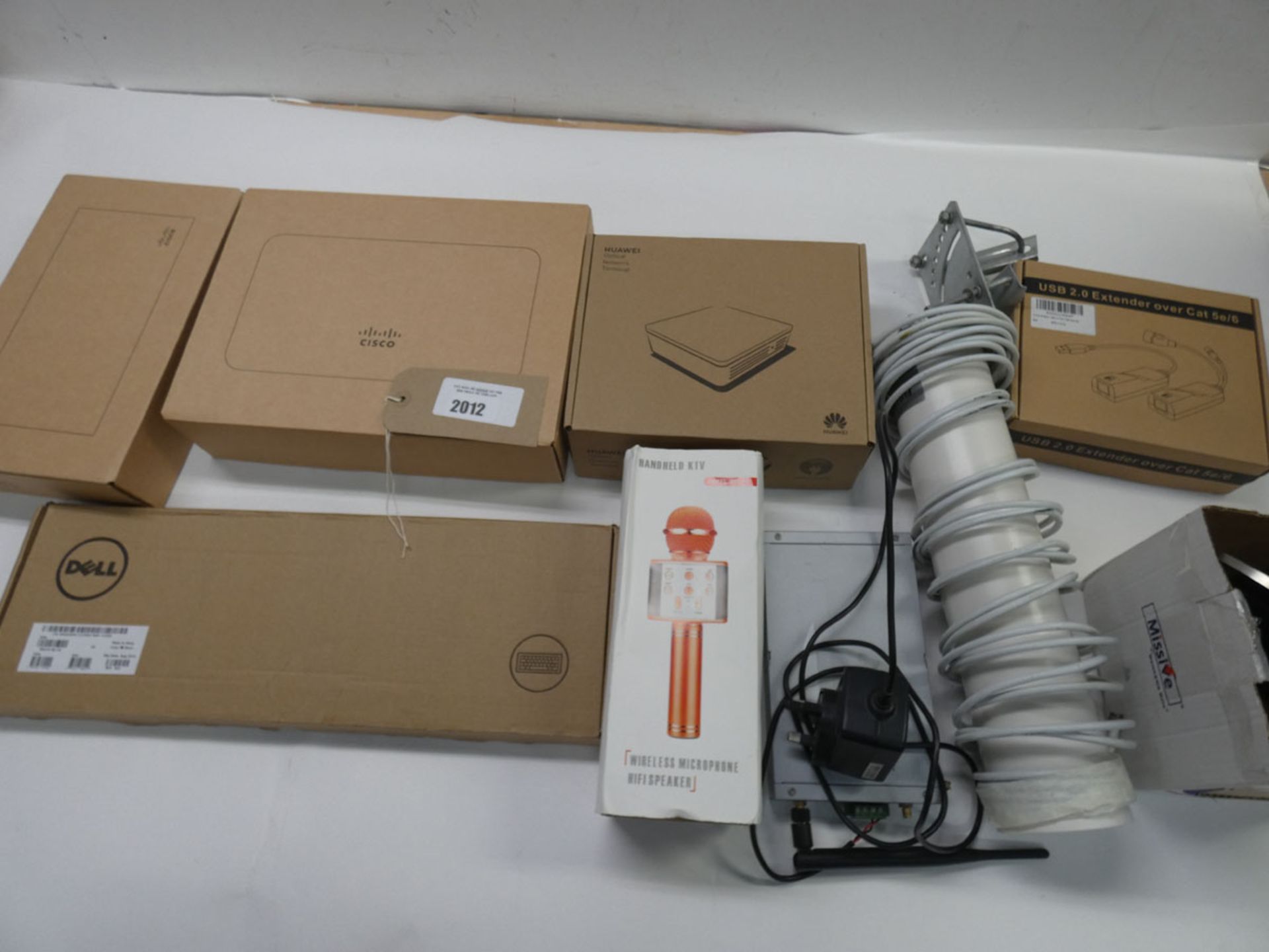 Bag containing Cisco & Huawei routers, Dell keyboard, Omni directional antenna with GEM420 4G