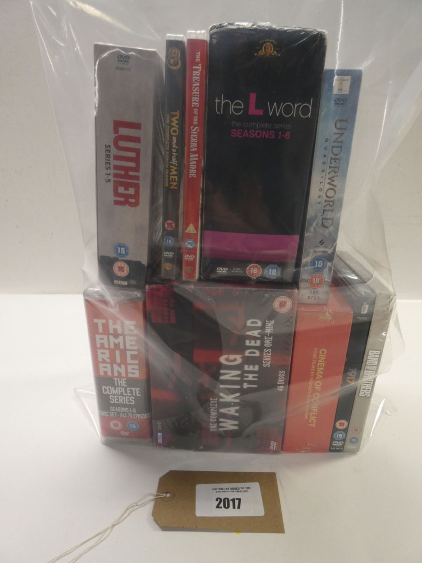 Bag containing quantity of DVD films and boxsets