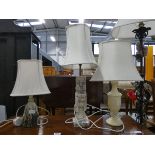 3 table lamps with cream fabric shades