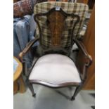 Inlaid Edwardian armchair with padded seats