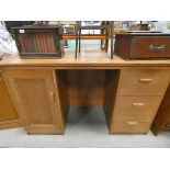 (13) Oak twin pedestal desk