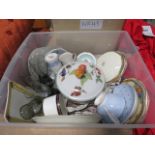 A box containing glassware, Royal Worcester cups & saucers, Evesham pattern tureen and general