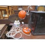 Orange painted desk lamp, plus a Poole style table lamp