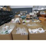 8 boxes containing glassware, blue & white china, Staffordshire dogs and general china