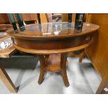 (39) Circular faux walnut table with glazed insert