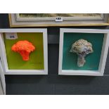 Pair of painted plaster broccoli heads