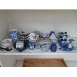 A quantity of blue & white china and ornamental figures