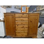 Pine cabinet with six central drawers and two drawers to the side