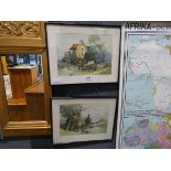 Pair of framed and glazed rural prints entitles ''A Derbyshire Mill'' and ''Near Barnard Castle''