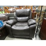 Brown leather effect electric reclining armchair