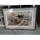 Framed and glazed print with German Messerschmitt titled winter patrol