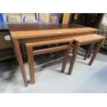 Teak coffee table with two tables nesting under