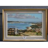 Oil on board of coastal scene with estuary by June Lethbridge