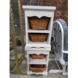 Pair of white painted cabinets with wicker drawers