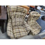 Pair of 1960's swivel armchairs in brown striped fabric. Collectors item, see soft furnishings