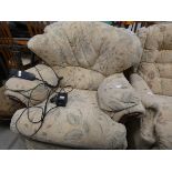 Floral patterned brown fabric electric reclining armchair