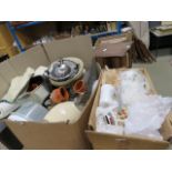 2 boxes containing kitchen storage vessels, mixing bowls, general cutlery and china
