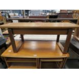 Teak coffee table with quantity of Oneida cutlery in lift top middle section