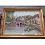 Rena Edgar oil on canvas of Castle Combe in Wiltshire