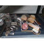 (53 & 54) A cage containing a silver cigarette case, silver dish and 2 silver napkin rings