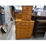 Pine chest of two over three drawers plus a matching three drawer bedside cabinet