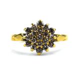 An 18ct yellow gold cluster ring set nineteen small diamonds, ring size L, 3.