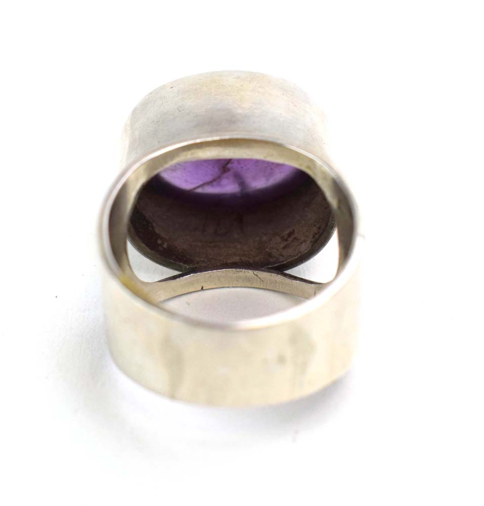 A late 20th century silver 'poison' ring set cabochon amethyst, maker PGW, London 1991, - Image 8 of 16