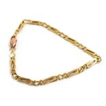 A 9ct yellow gold figaro link bracelet with lobster clasp, l. 17.5 cm, 5.