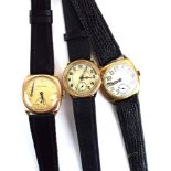 Three early/mid 20th century gentleman's gold cased wristwatches by Hirco-Sports and others,