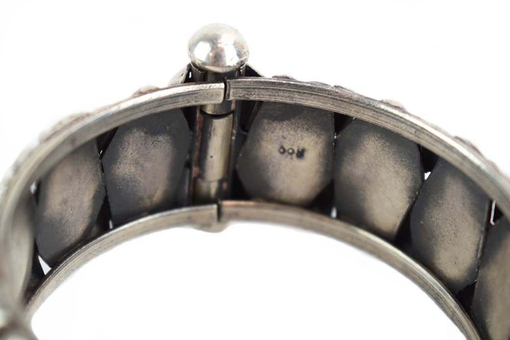 A late 20th century Continental metalware hinged bracelet relief decorated with stylised fish and - Image 5 of 6