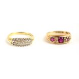 An early 20th century yellow gold ring set clear and pink paste, Chester 1916,