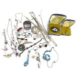 A mixed parcel of silver and metalware jewellery including a Danish brooch of sail form,