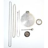 A mixed parcel of silver and metalware jewellery comprising a pendant of archaic circular form, d.