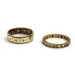 Two 9ct yellow gold full eternity rings set paste, various sizes,