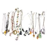 Twenty-three silver and metalware bead and pendant necklaces including amber set examples (23)